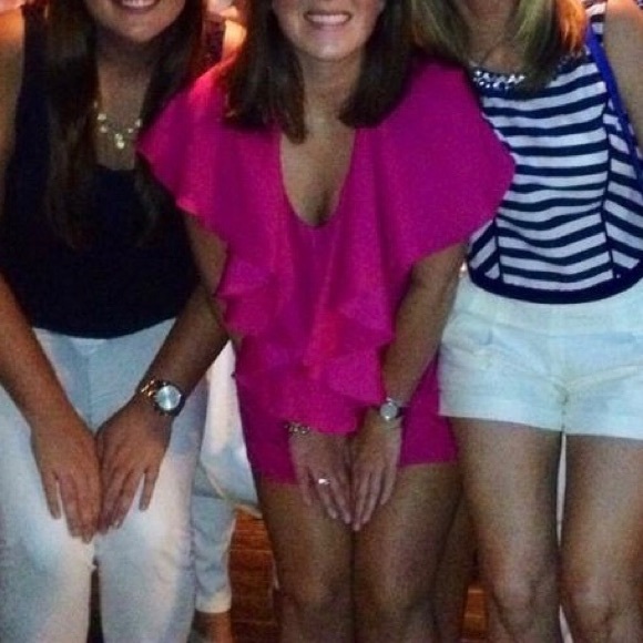 Ark & Co // Hot Pink Ruffled Romper - Picture 7 of 8